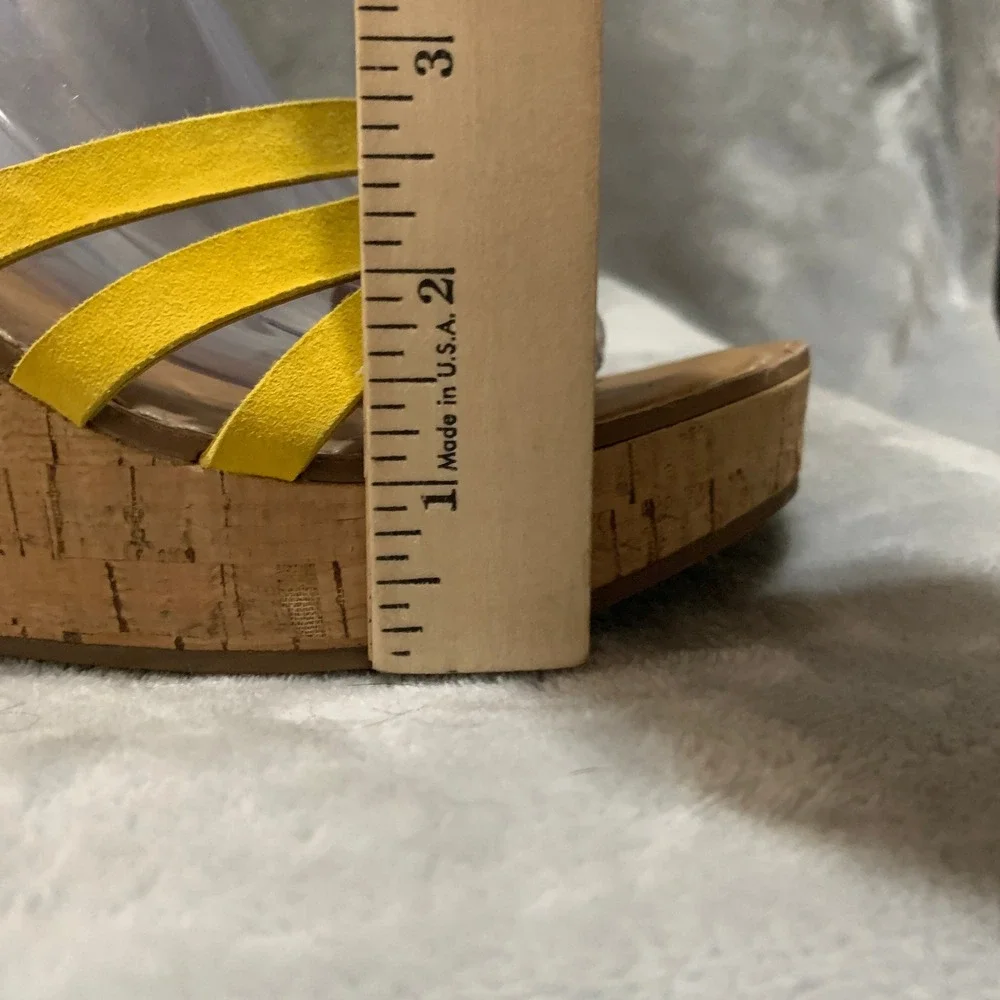 Franco Sarto‎ Crisania Yellow Suede Cork Wedge Sandals Womens 9 Platform Strappy